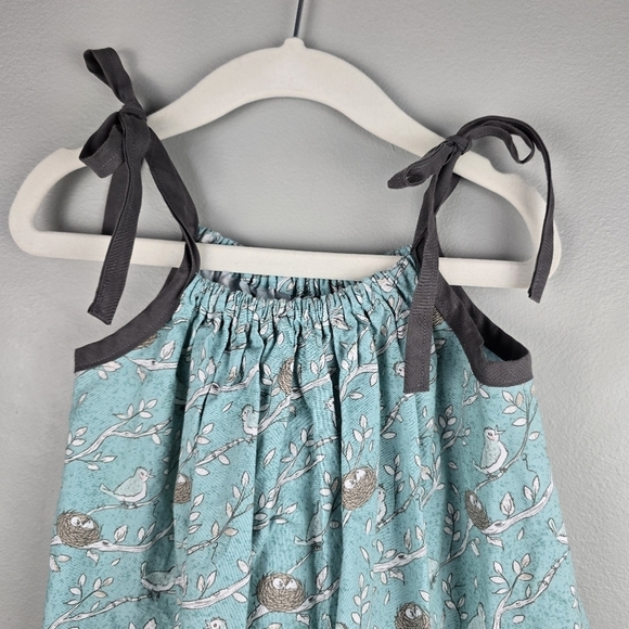LILLI & LOTTI 100% Cotton Dress Handmade Bird Nest Print Gray/Blue Baby Girls 2T - Picture 3 of 9